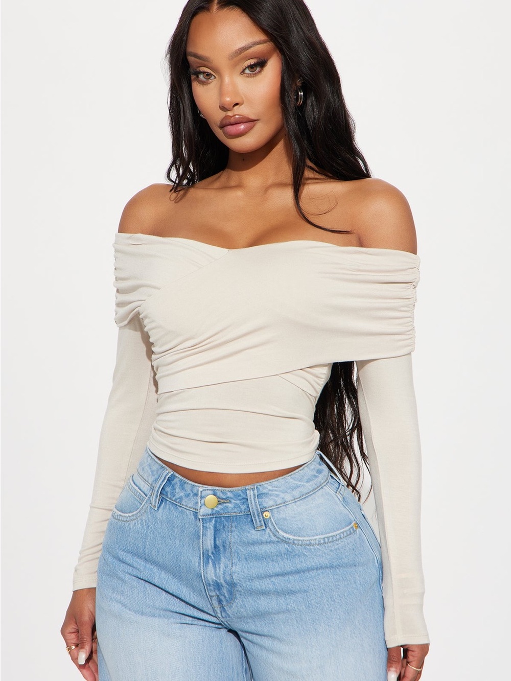 Fashion Nova Brianne Off-The-Shoulder Top, Cream, Size Large, NWT
